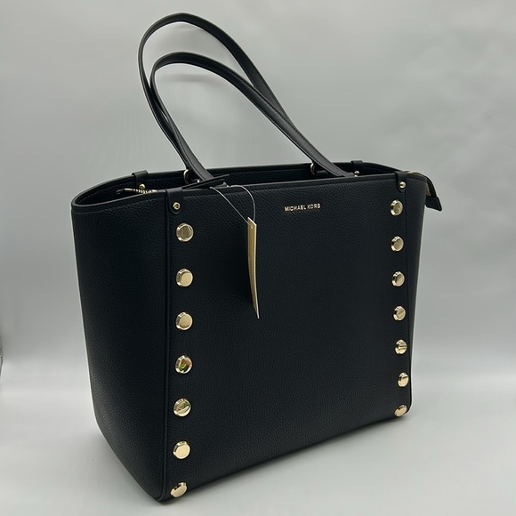 95- MICHAEL Michael Kors Holly Black Grab Tote Bag NWT - Picture 1 of 15